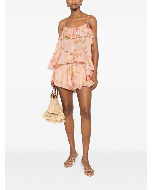 Zimmermann Pink Roseligh Silk Shorts