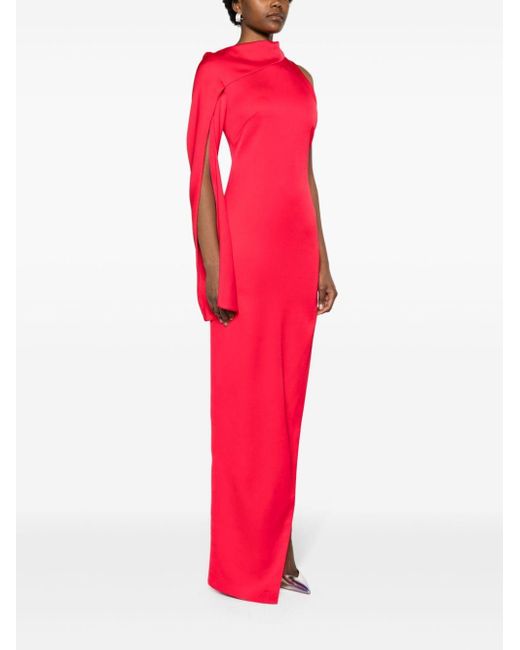 Genny Red Asymmetric Satin Maxi Dress