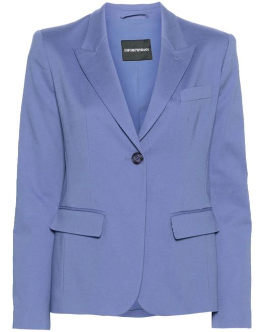 Emporio Armani Blue Cotton Blend Single-Breasted Blazer