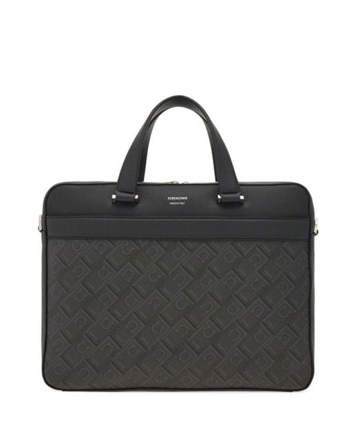Ferragamo Black Leather Messenger Bag for men