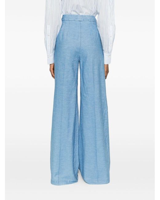 Via Masini 80 Blue Cotton Flared Trousers