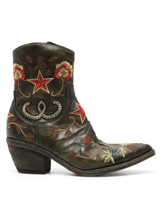 Fauzian Jeunesse Green Embroidered Camperos Boots