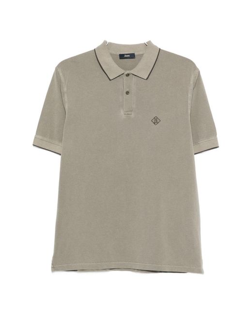 Herno Gray Logo Cotton Polo Shirt for men
