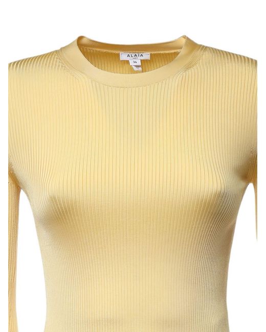 Alaïa Yellow Ribbed Silk Top