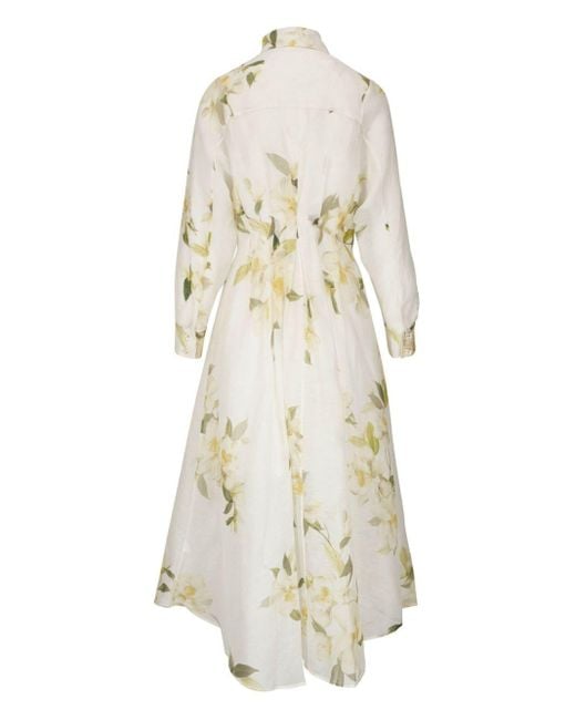 Zimmermann White Floral Print Linen And Silk Blend Shirt Dress