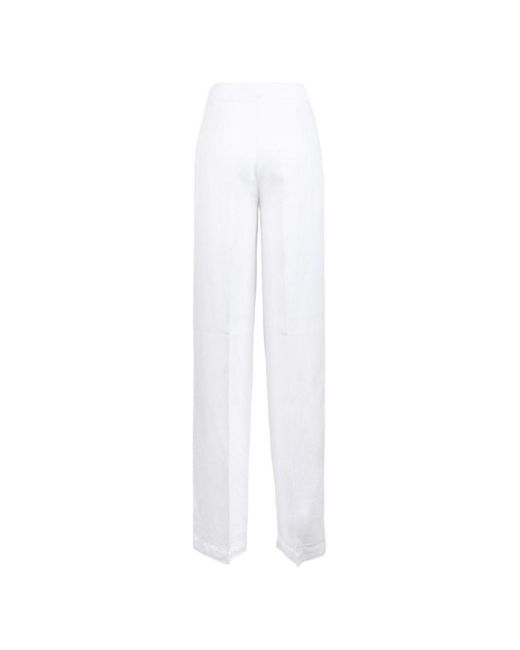 Via Masini 80 White Linen Blend Trousers