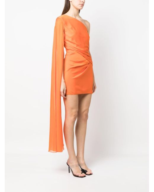Roland Mouret Orange One-shoulder Draped-detail Dress