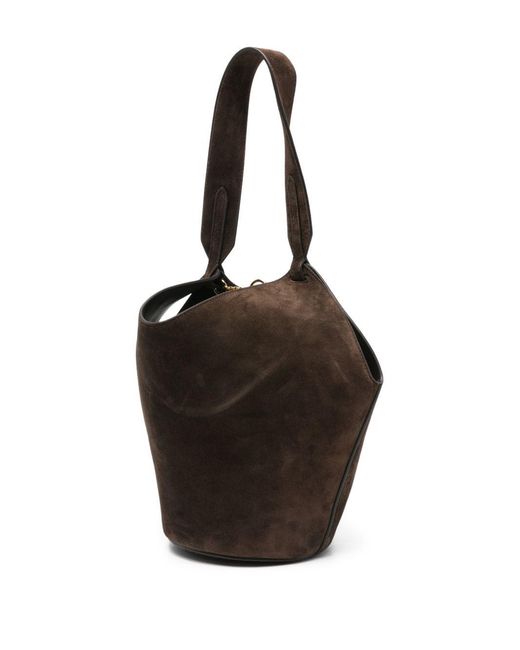 Khaite Brown Lotus Mini Leather Bucket Bag