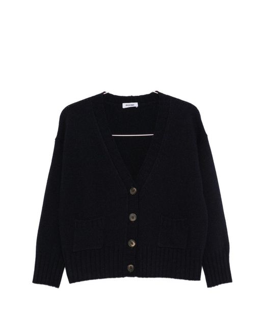Base London Black Wool V-Necked Cardigan