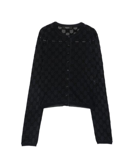 Gucci Black Gg Crewneck Cardigan