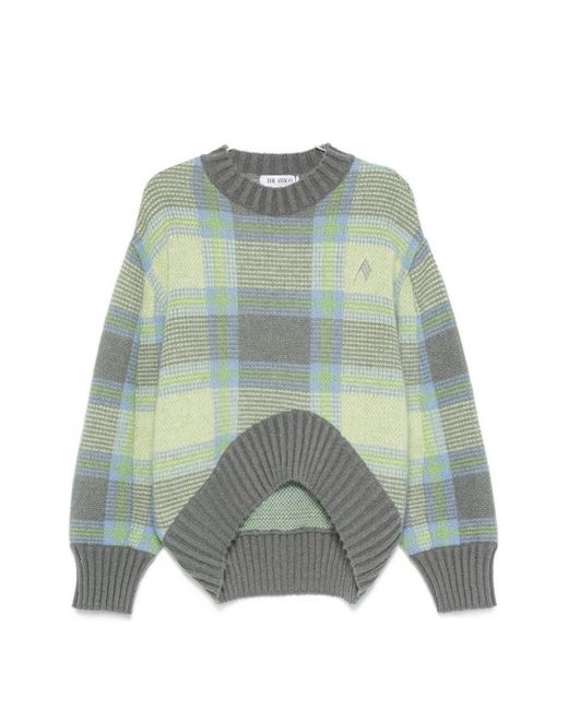 The Attico Blue Checked Wool Crewneck Sweater