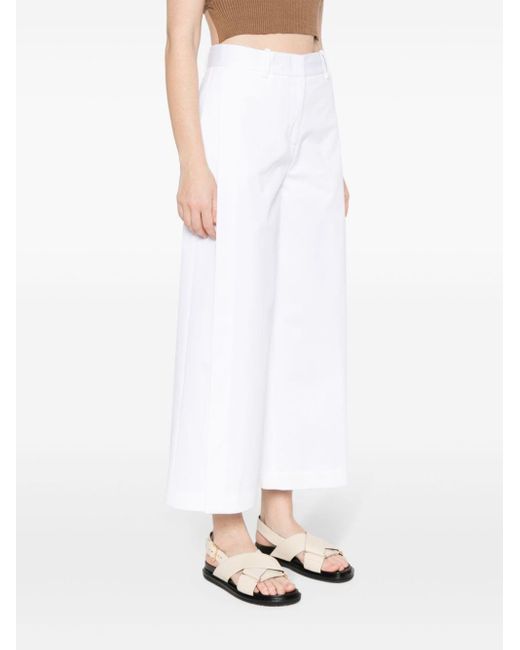 Semicouture White Side-slits Cotton Cropped Trousers