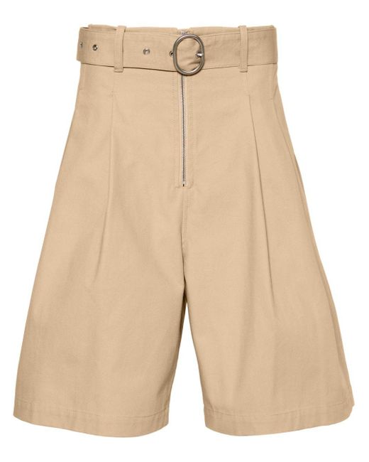 Jil Sander Natural Pleated Cotton Shorts for men