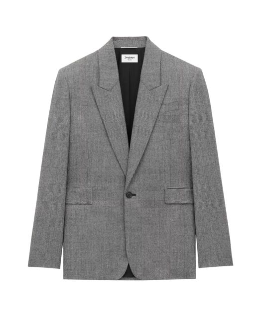 Saint Laurent Gray Prince Of Wales Wool Flannel Jacket for men