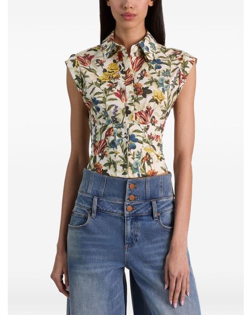 Alice + Olivia White Printed Cotton Shirt