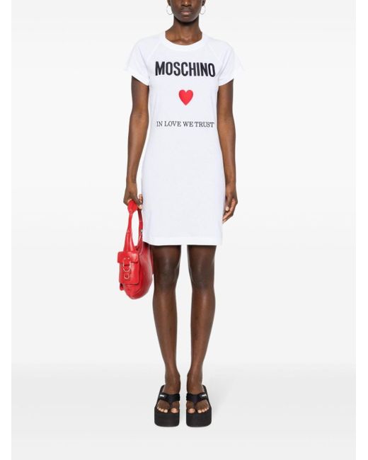 Moschino White Logo-embroidered T-shirt Dress