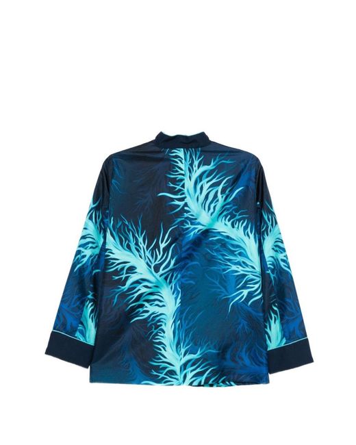 F.R.S For Restless Sleepers Blue Printed Silk Jacket