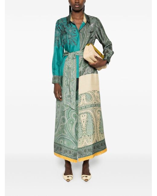 Pierre Louis Mascia Green Printed Silk Dress