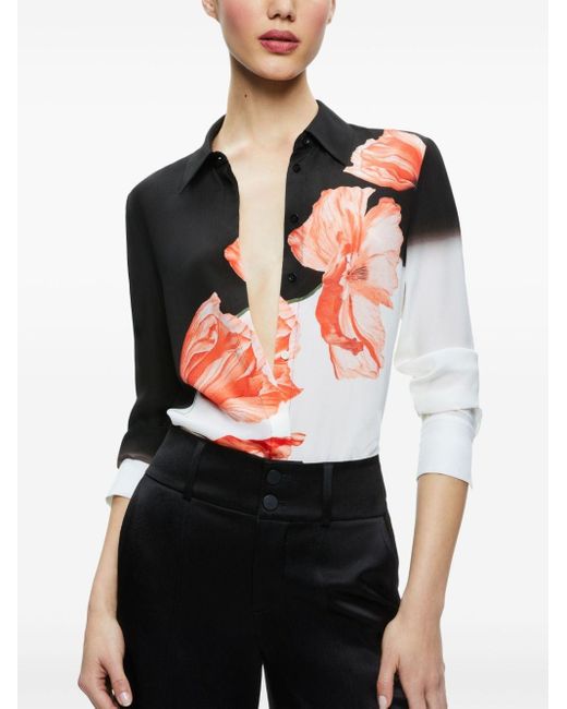 Alice + Olivia Blue Brady Silk Shirt