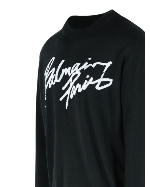 Balmain Black Merino Wool Jumper for men