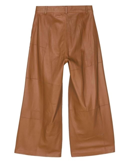 Alysi Brown Cropped Leather Trousers
