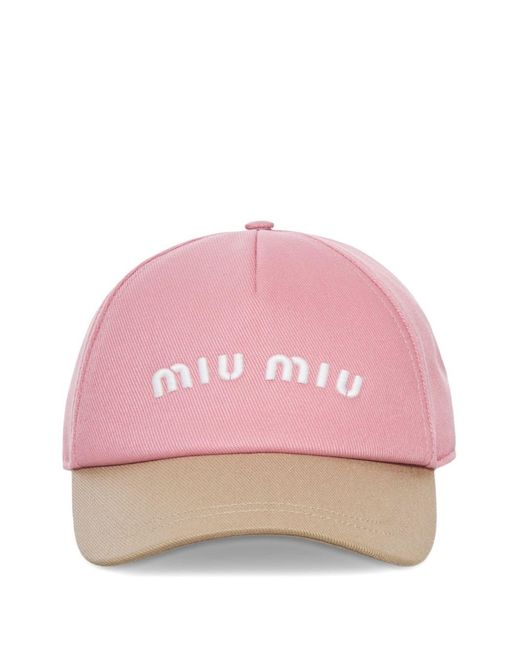 Miu Miu Pink Logo Cotton Baseball Cap