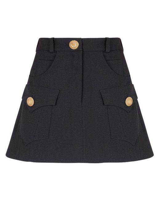 Balmain Black Western Panelled Wool Mini Skirt