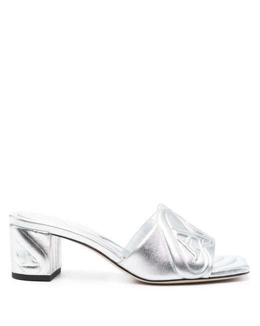 Alexander McQueen White Metallic Leather Heel Sandals