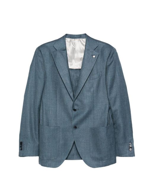 Luigi Bianchi Blue Wool, Silk And Linen Jacket for men