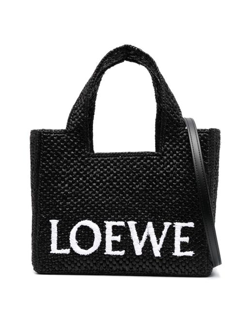 Loewe-Paulas Ibiza Loewe Font Small Raffia Tote Bag in Black | Lyst UK