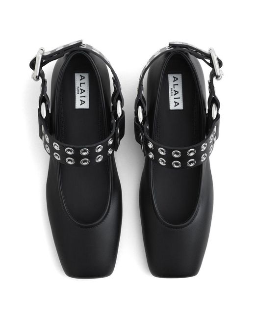 Alaïa Black Leather Ballet Flat With Studs