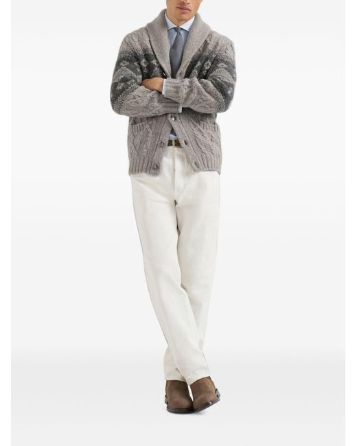 Brunello Cucinelli Gray Wool And Silk Blend Cardigan for men
