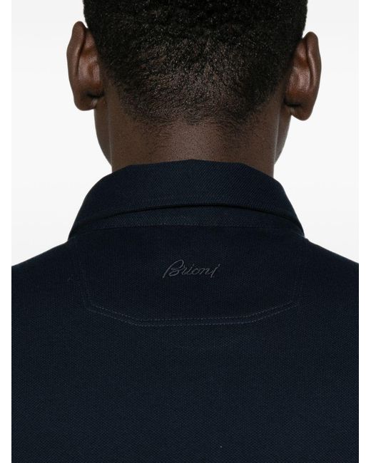 Brioni Blue Piquet Cotton Polo Shirt for men