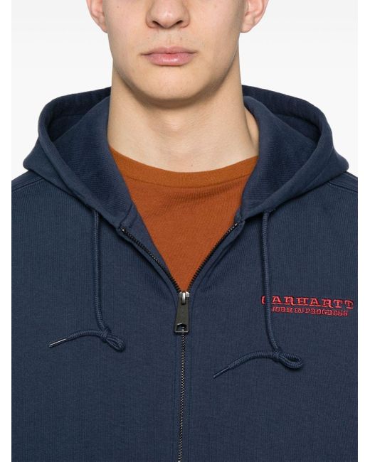 Carhartt Blue Logo Cotton Zipped Hoodie for men