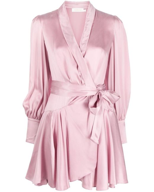 Zimmermann Pink Silk Wrap Mini Dress