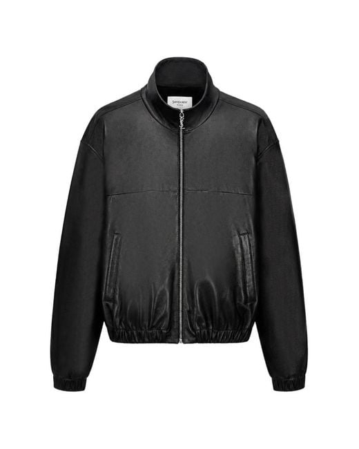 Saint Laurent Black Leather Bomber Jacket for men