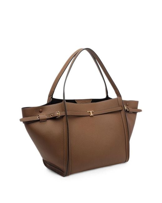 Tod's Brown T Timeless Medium Leather Tote Bag