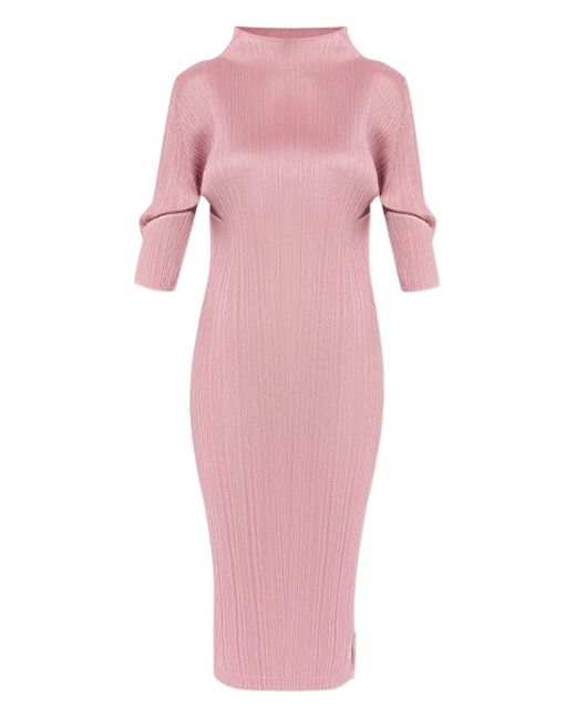 Pleats Please Issey Miyake Pink Pleated Midi Dress