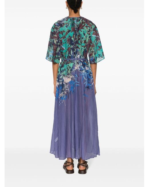 Forte Forte Blue Forte_forte Printed Cotton And Silk Blend Long Dress