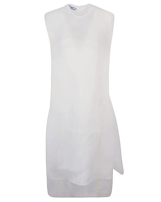 Prada White Voile Tec Midi Dress