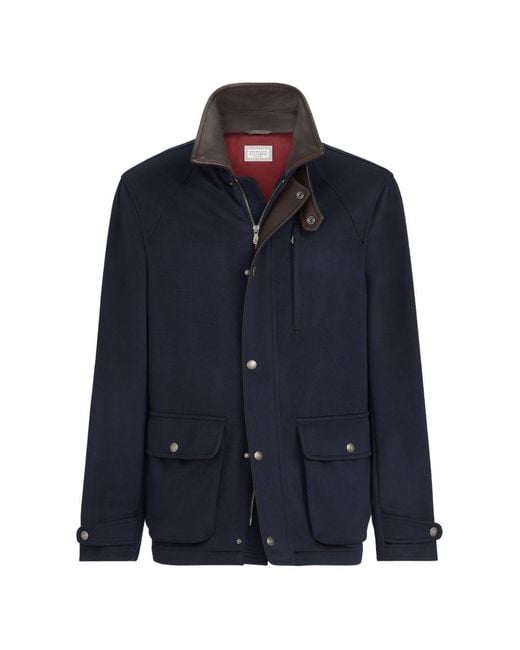 Brunello Cucinelli Blue Wool Caban Coat for men