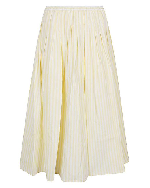 Apuntob White Striped Cotton Midi Skirt