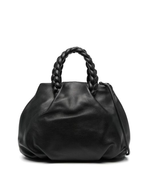 Hereu Black Bombon Plaited-Handle Leather Handbag