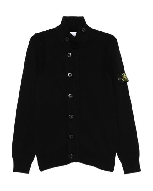 Stone Island Black Wool Cardigan for men