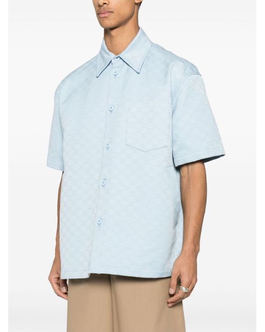Gucci Blue Gg Cotton Oversized Shirt for men