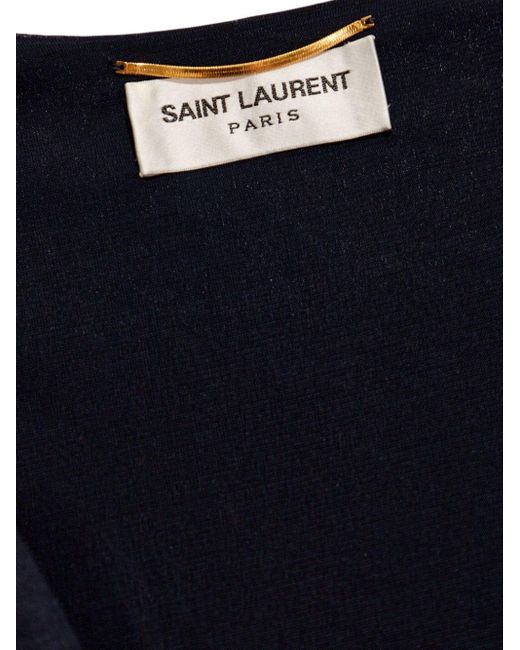 Saint Laurent Blue V-Necked Sleelvess Dress
