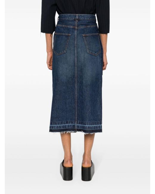 Sacai Blue Overlapping Denim Midi Skirt