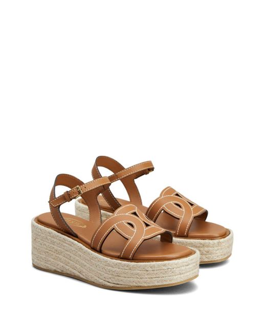 Tod's Brown Rafia And Leather Wedge Sandals