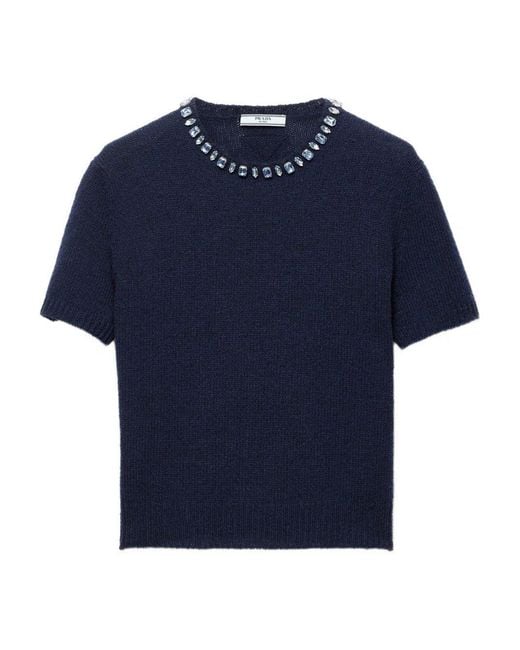 Prada Blue Cashmere Crewneck Sweater