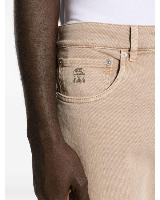 Brunello Cucinelli Natural Tapered-leg Cotton Trousers for men